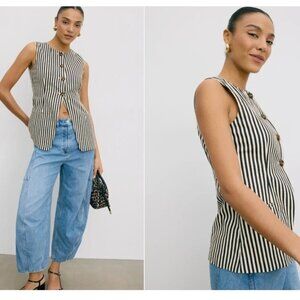 Simon Miller Vest Striped Linen Del Mar Ivory Black Women's Size 6 *READ FLAW*